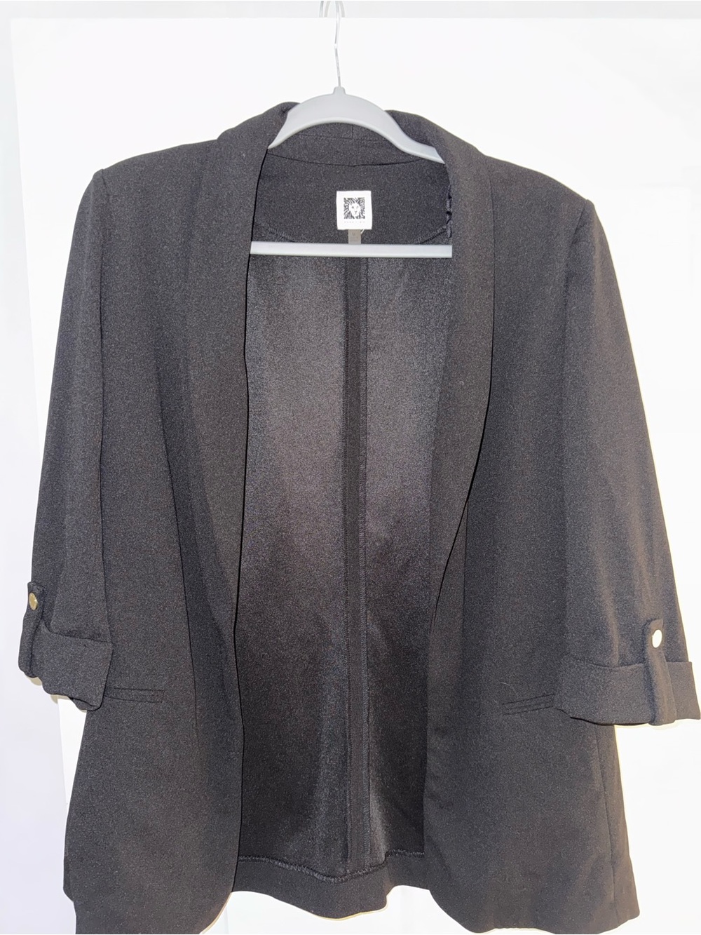 Anne Klein Black Open-Front Blazer with Rolled Cuffs
